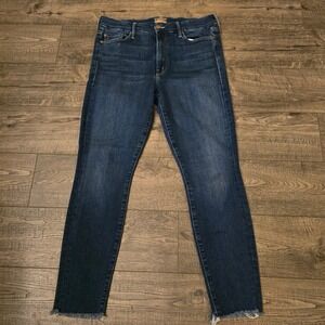 MOTHER The Looker Ankle Fray Jeans Women's Dark Wash Cropped Raw Hem